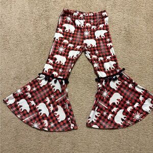 Red Plaid Bell Bottom Pants with Polar Bear Print, Christmas, 4T, Holidays